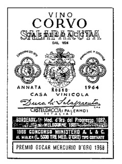 VINO CORVO SALAPARUTA ANNATA ROSSO 1964