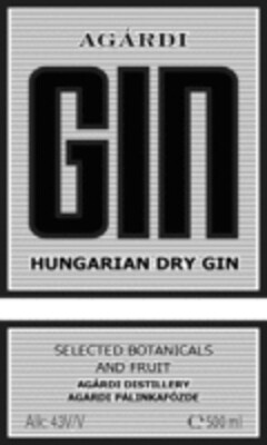 AGÁRDI GIN HUNGARIAN DRY GIN SELECTED BOTANICALS AND FRUIT