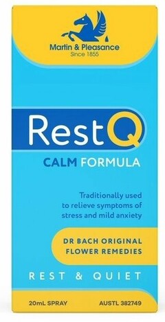 REST Q CALM FORMULA MARTIN & PLEASANCE SINCE 1855 TRADITIONALLY USED TO RELIEVE SYMPTOMS OF STRESS AND MILD ANXIETY DR BACH ORIGINAL FLOWER REMEDIES REST & QUIET