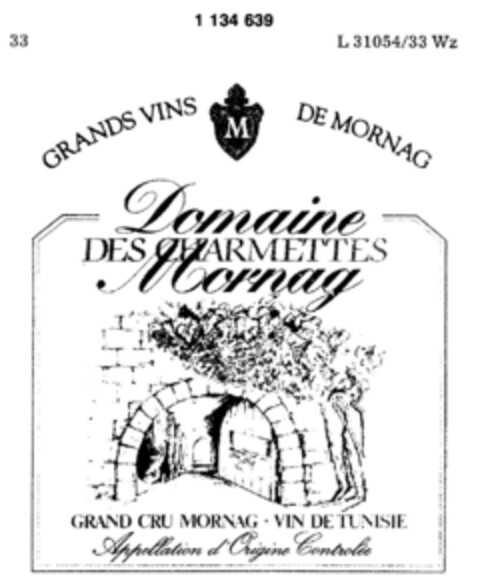 GRANDS VINS M DE MORNAG Domaine DES CHARMETTES Mornag Logo (DPMA, 29.04.1988)