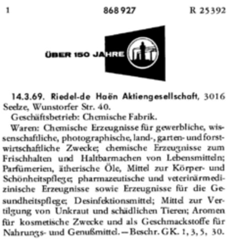 ÜBER 150 JAHRE Logo (DPMA, 14.03.1969)