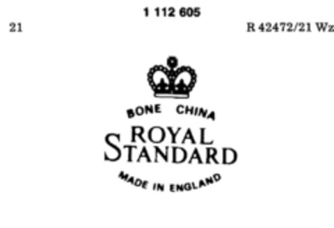 BONE CHINA ROYAL STANDARD MADE IN ENGLAND Logo (DPMA, 26.10.1984)