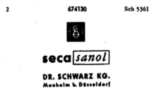 seca sanol DR. SCHWARZ KG. Monheim b. Düsseldorf Logo (DPMA, 24.10.1953)