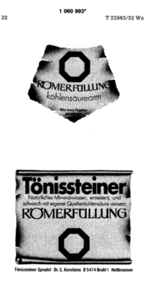 RÖMERFÜLLUNG kohlensäurearm Tönissteiner Logo (DPMA, 24.11.1983)