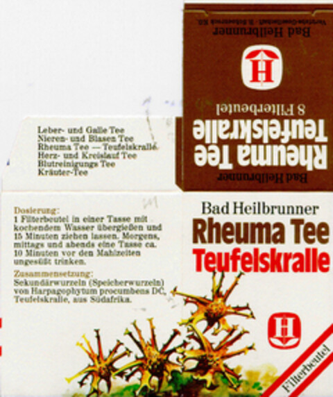 Bad Heilbrunner Rheuma Tee Teufelskralle Logo (DPMA, 05.06.1981)