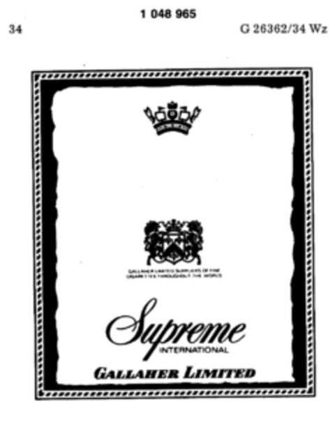 Supreme INTERNATIONAL GALLAHER LIMITED Logo (DPMA, 16.11.1978)