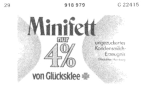 Minifett nur 4 Proz. von Glücksklee Logo (DPMA, 27.04.1973)