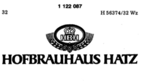 HBH HOFBRAUHAUS HATZ Logo (DPMA, 10.07.1986)