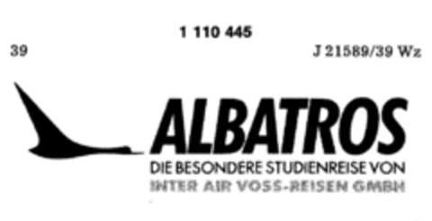 ALBATROS DIE BESONDERE STUDIENREISE VON INTER AIR VOSS-REISEN GMBH Logo (DPMA, 09.01.1987)