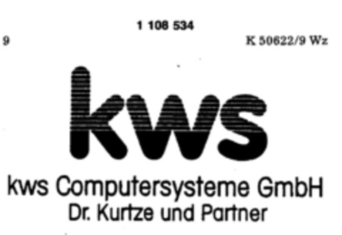 kws Computersysteme GmbH Dr. Kurtze und Partner Logo (DPMA, 10.12.1986)