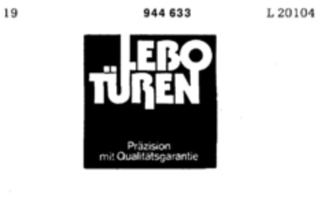 LEBO TÜREN Päzision mit Qualitätsgarantie Logo (DPMA, 09/28/1974)