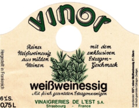 vinor weissweinessig Logo (DPMA, 25.06.1976)