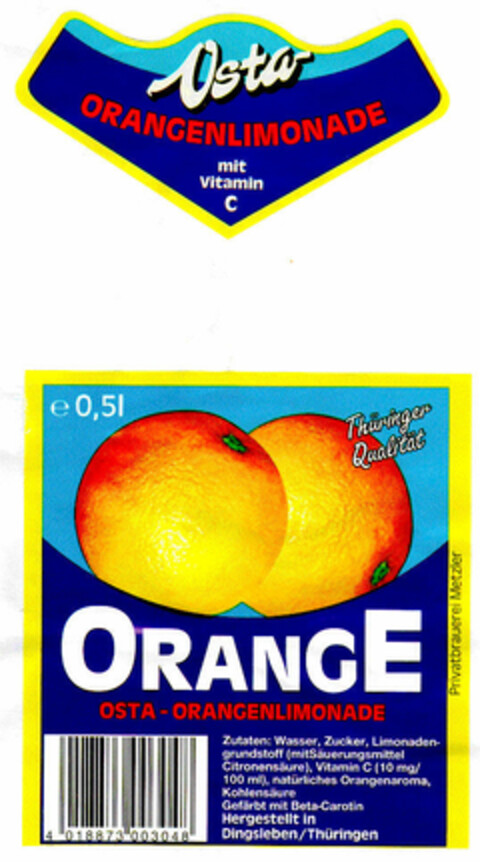 Osta ORANGENLIMONADE mit Vitamin C Logo (DPMA, 30.11.1994)