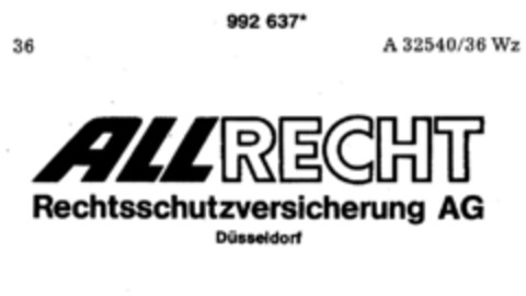 ALL RECHT Rechtsschutzversicherung AG Düsseldorf Logo (DPMA, 09/13/1979)