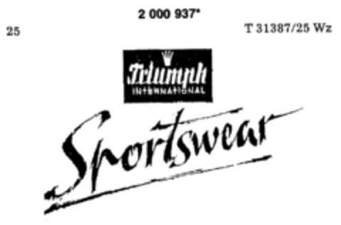 Triumph INTERNATIONAL Sportswear Logo (DPMA, 06.02.1991)