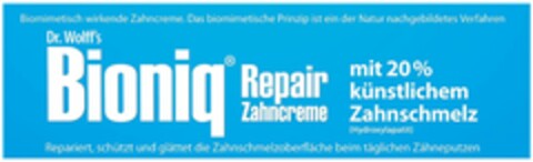 Dr. Wolff's Bioniq Repar Zahncreme mit 20% künstlichem Zahnschmelz Logo (DPMA, 05.07.2021)
