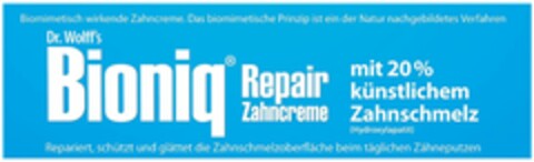 Dr. Wolff's Bioniq Repar Zahncreme mit 20% künstlichem Zahnschmelz Logo (DPMA, 07/05/2021)