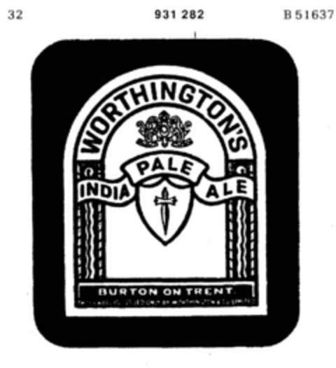 WORTHINGTON`S INDIA PALE ALE Logo (DPMA, 11.10.1973)