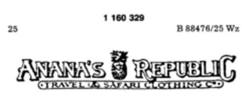 ANANA'S REPUBLIC TRAVEL & SAFARI CLOTHING C Logo (DPMA, 18.10.1989)