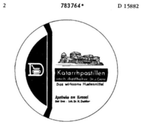 Katarrhpastillen nach Apotheker Dr.J.Crone Logo (DPMA, 23.07.1963)