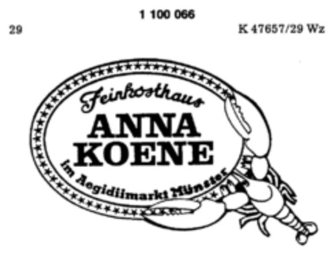 Feinkosthaus ANNA KOENE im Aegidiimarkt Münster Logo (DPMA, 10/19/1984)