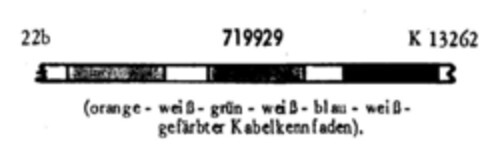 (orange - weiß - grün - weiß - blau - weiß - gefärbter Kabelkennfaden). Logo (DPMA, 04/13/1957)