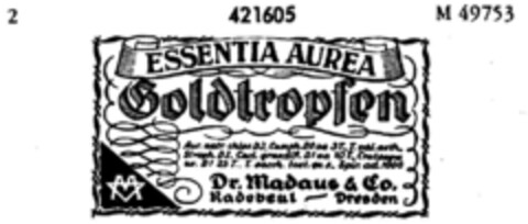 ESSENTIA AUREA Goldtropfen Logo (DPMA, 19.03.1930)
