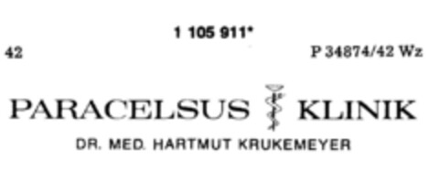 PARACELSUS KLINIK DR. MED. HARTMUT KRUKEMEYER Logo (DPMA, 12.02.1987)