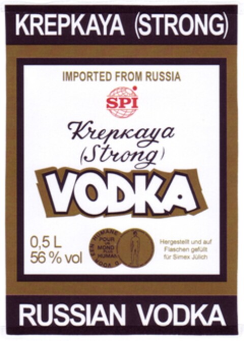 KREPKAYA (STRONG) RUSSIAN VODKA Krepkaya (Strong) VODKA IMPORTED FROM RUSSIA Hergestellt und auf Flaschen gefüllt für Simex Jülich Logo (DPMA, 27.07.2007)