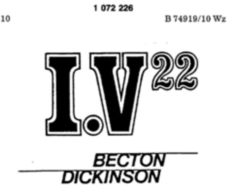 I.V 22 BECTON DICKINSON Logo (DPMA, 07/11/1984)