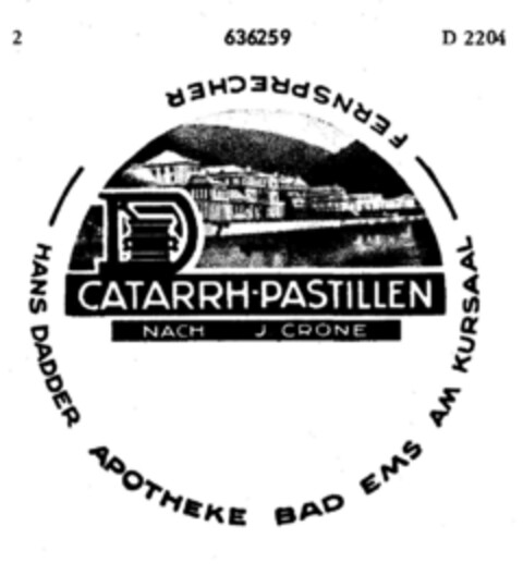 CATARRH-PASTILLEN NACH J.CRONE Logo (DPMA, 10.11.1951)