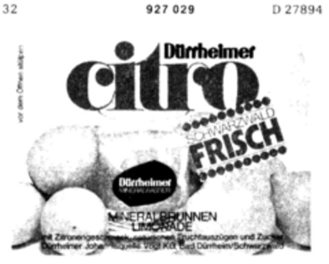 Dürrheimer citro MINERALBRUNNEN LIMONADE Logo (DPMA, 16.06.1973)