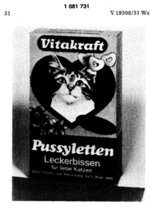 Vitakraft Pussyletten Leckerbissen für liebe Katzen Logo (DPMA, 22.03.1985)