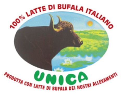 100% LATTE DI BUFALA ITALIANO UNICA PRODOTTA CON LATTE DI BUFALA DEI NOSTRI ALLEVAMENTI Logo (DPMA, 01.09.2015)