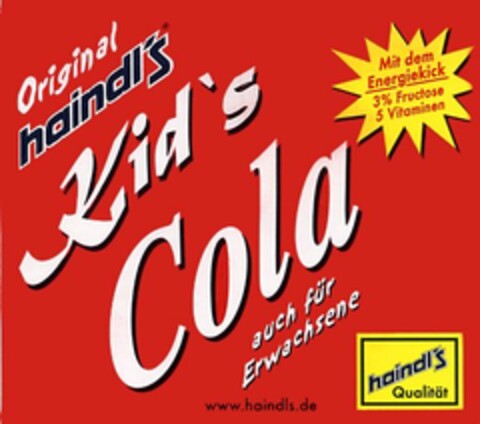 Original haindl's Kid's Cola auch für Erwachsene Logo (DPMA, 15.12.2003)