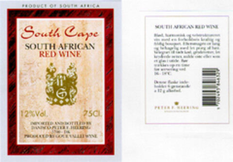 South Cape SOUTH AFRICAN RED WINE Logo (DPMA, 04.09.1997)