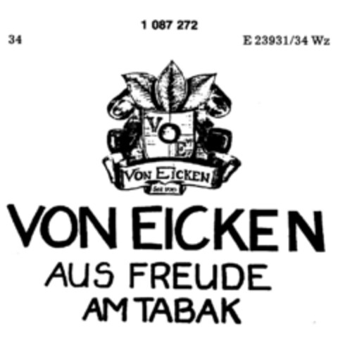 VON EICKEN AUS FREUDE AM TABAK Logo (DPMA, 10/07/1983)