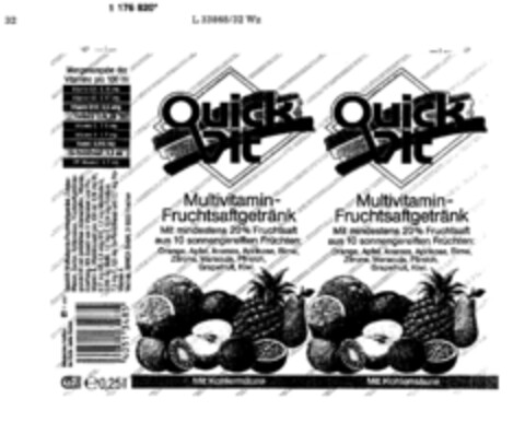 Quick Vit Multivitamin-Fruchtsaftgetränk Mit Kohlensäure Logo (DPMA, 15.09.1990)