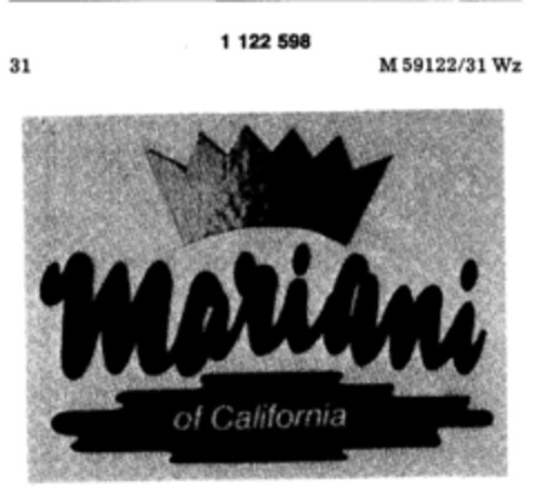 mariani of California Logo (DPMA, 27.08.1986)