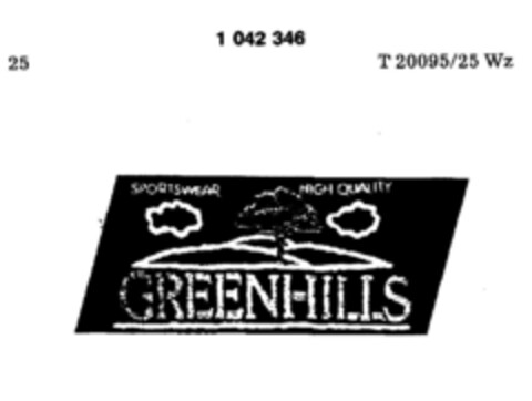 GREENHILLS SPORTWEAR HIGH QUALITY Logo (DPMA, 02/05/1980)