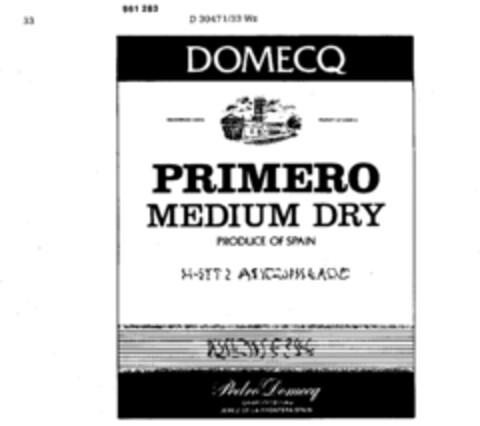 PRIMERO MEDIUM DRY Logo (DPMA, 07/09/1976)