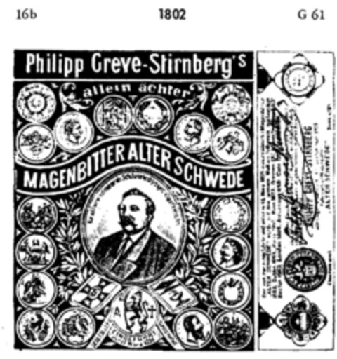 Philipp Greve-Stirnberg's allein ächter MAGENBITTER ALTER SCHWEDE Logo (DPMA, 14.03.1892)
