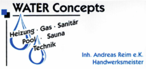 WATER Concepts Heizung·Gas·Sanitär·Pool·Sauna Technik Logo (DPMA, 11/09/2000)