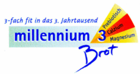 3-fach fit in das 3. Jahrtausend millennium Brot Prebiotisch Calzium Magnesium Logo (DPMA, 07/21/1999)