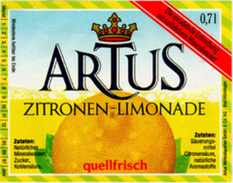 ARTUS ZITRONEN-LIMONADE Logo (DPMA, 06.02.1986)