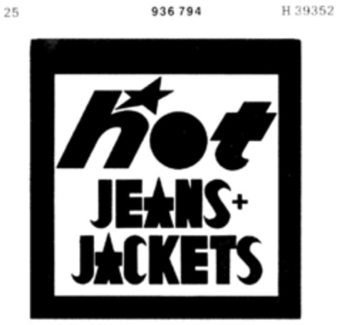 hot JEANS + JACKETS Logo (DPMA, 11.04.1974)