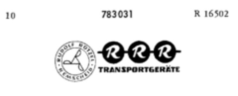 RUDOLF RÖTZEL REMSCHEID RRR TRANSPORTGERÄTE Logo (DPMA, 09/13/1962)