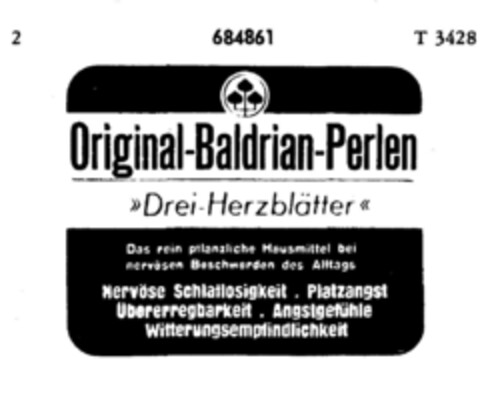 Original-Baldrian-Perlen >>Drei-Herzblätter<< Logo (DPMA, 03/12/1955)