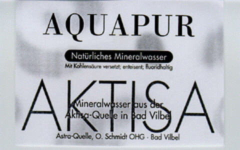 AQUAPUR Natürliches Mineralwasser AKTISA Logo (DPMA, 10/16/2001)