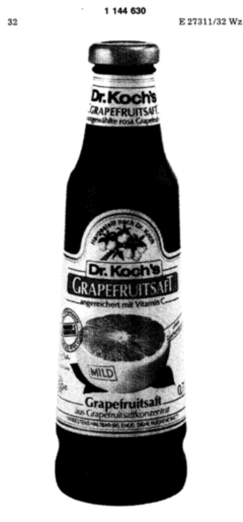 Dr. Koch`s GRAPEFRUITSAFT angereichert mit Vitamin C Logo (DPMA, 23.01.1988)